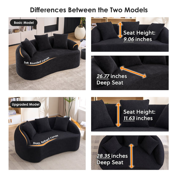 English Elm Ly-049s Curved Chenille Loveseat with Boneless Frame for Modern Living Spaces Black W2231P402442