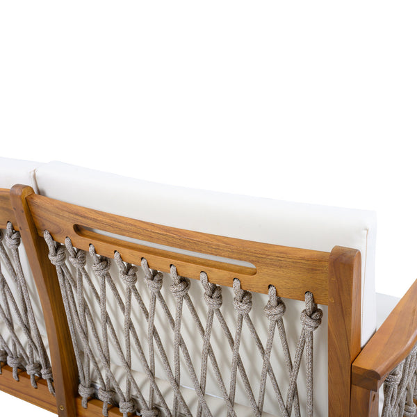 English Elm Outdoor Acacia Wood Loveseat Set with Woven Rope Detail and Slatted Coffee Table Cream,Oatmeal,Teak N768P363954T