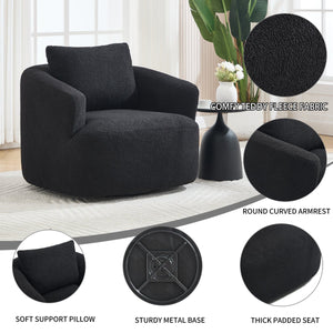 English Elm 360° Swivel Barrel Chair Teddy Fleece Upholstery with Pillow for Bedroom Reading Nook Black W1803P363032