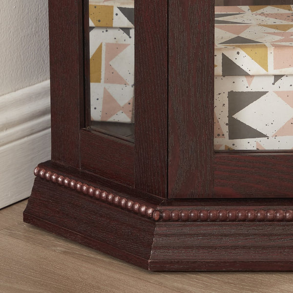 English Elm Lighted Corner Curio Cabinet - Elegant Glass Display With Adjustable Shelves & Ambient Lighting - Dark Cherry W1758P300130