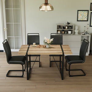 English Elm 55" Modern Farmhouse Dining Table Set With Pu Chairs - Industrial Style, Easy Assembly, Versatile Use W2189S00105