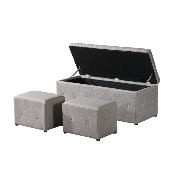 English Elm 1 Set of Two Linen Upholstered Rectangular Storage Ottomans for Bedroom Living Room W2297P455290
