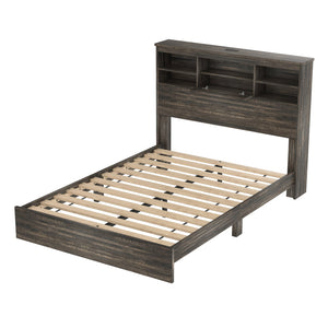 English Elm 4PCS Queen Bedroom Set with Storage Headboard & Built‑In Charging Station, 2 Nightstands, Dresser Antique Gray 54.25 L x 18.75 W x 9.25 H N733S307937A
