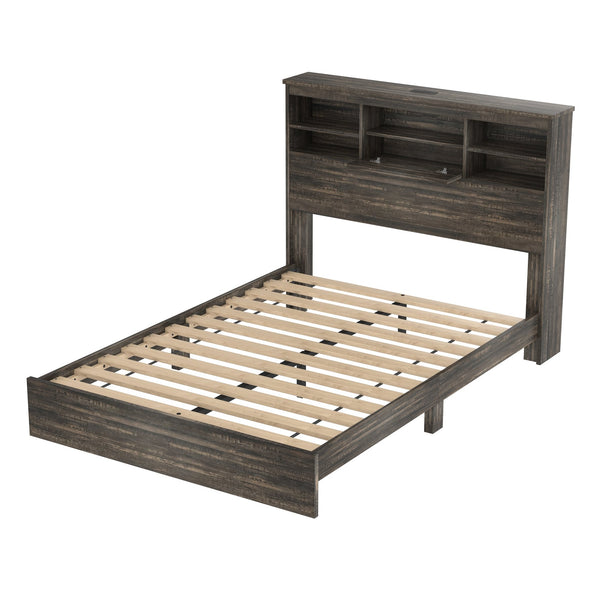 English Elm 4PCS Queen Bedroom Set with Storage Headboard & Built‑In Charging Station, 2 Nightstands, Dresser Antique Gray 54.25 L x 18.75 W x 9.25 H N733S307937A
