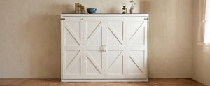 English Elm Queen Murphy Wall Bed with Usb Ports Space Saving Cabinet for Guest or Home Office White LP000385AAK