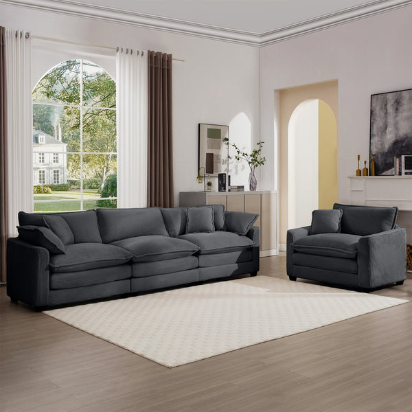 English Elm Mid-Century Modern 2-Piece Sectional Set In Grey Corduroy With Memory Foam For Ultimate Comfort W714S00836