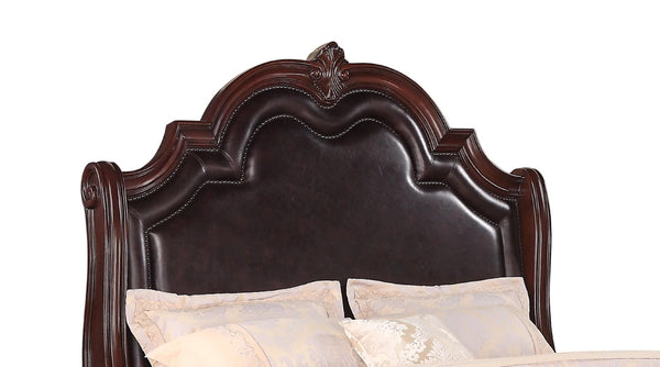 English Elm 1pc Tufted PU Upholstered Headboard with Nailhead Trim Kingly High-Back Panel Bed for Luxurious Bedrooms Espresso 83.5 L x 62.5 W x 12.25 H B2741S00038