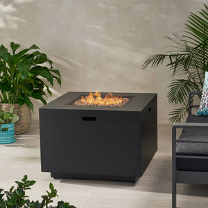 English Elm Outdoor Square Propane Fire Pit Powder Coated Iron 50000 Btu Patio Heater 62837.00DGRY-50K
