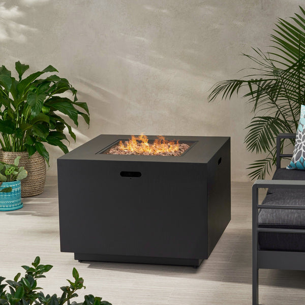 English Elm Outdoor Square Propane Fire Pit Powder Coated Iron 50000 Btu Patio Heater 62837.00DGRY-50K
