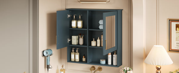 English Elm 2-in-1 Matte Wall Mounted Medicine Cabinet Soft Close Mirror Storage for Bathroom Vanity Blue N710P389456C