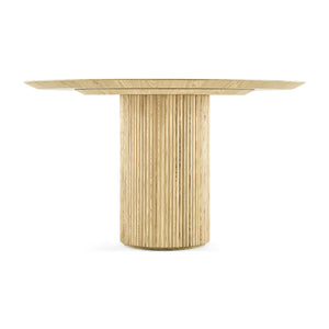 English Elm Fluted Piper Natural Wood Round Dining Table — Ash Top, Fluted Pillar Base, Warm Curved Silhouette, 56" Diameter B353S00001