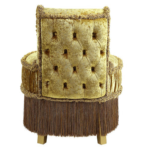 English Elm Gold Rococo Vanity Stool with Button-Tufted Back, Ornate Carvings, Gold Finish, Plush Upholstery B062P215391