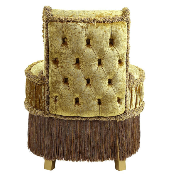English Elm Gold Rococo Vanity Stool with Button-Tufted Back, Ornate Carvings, Gold Finish, Plush Upholstery B062P215391