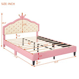 English Elm Full Size Lovely Crown Fantasy Pu Leather Princess Bed With Tufted Headboard, Pink+Cream