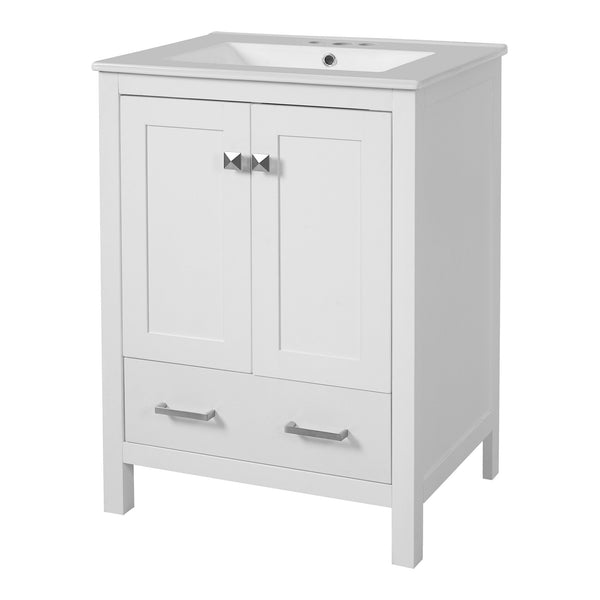 English Elm 24-inch Modern Bathroom Vanity with Ceramic Sink, Soft-Close Doors, Drawer Divider & Ample Storage White N729P299440K
