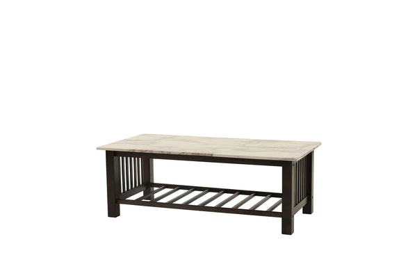 English Elm Modern Faux Marble Top Coffee Table with Antique Finish, Solid Legs & Open Lower Shelf, 47x24x18" Walnut 27 L x 50 W x 6 H B011P395604