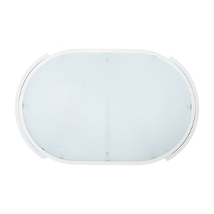 English Elm Modern Oval Outdoor Coffee Table Tempered Glass Top White Aluminum Patio Lounge N767P389536A
