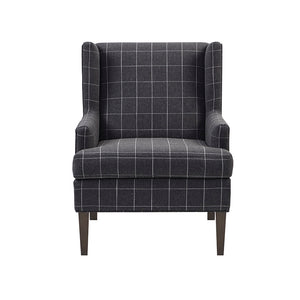 JLA Home Martha Stewart - Plaid Wingback Armchair with Windowpane Upholstery, Removable T-Cushion, Tapered Wood Legs, Farmhouse Elegance MT100-0106