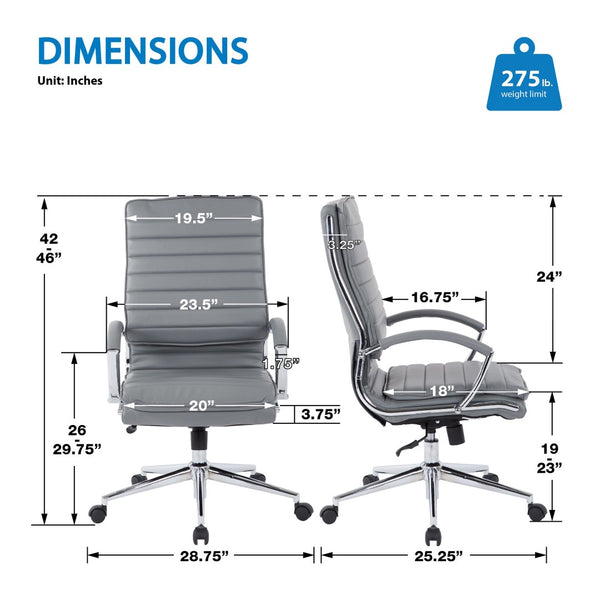 OSP Home Furnishings High Back Executive Office Chair with Faux Leather Upholstery Lumbar Support Chrome Arms Charcoal SPX23590C-U42