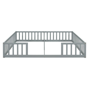 English Elm Double Twin Floor Bed With Safety Guardrails – Modern Grey, Compact Design For Shared Spaces! W504P143285