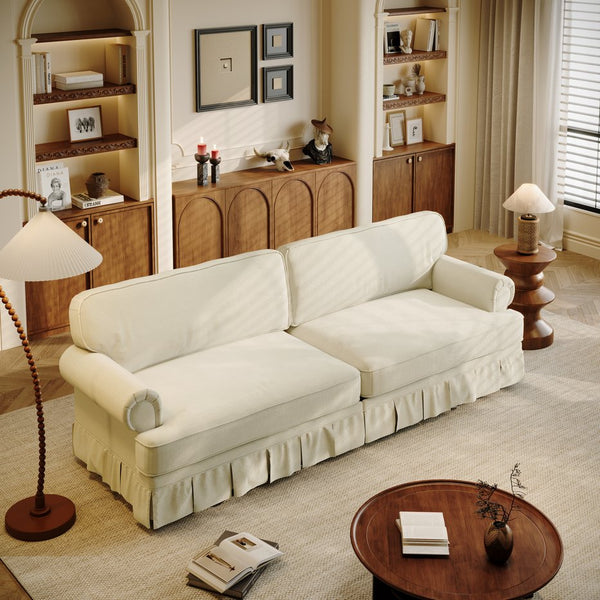 English Elm Luxuriously Deep Chenille Sofa with Pleated Skirt and Rolled Arms for Living Rooms W1885S00294
