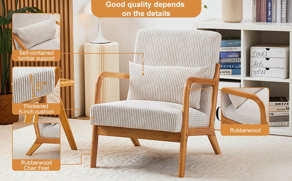 English Elm Mid-Century Ergonomic Accent Chair Antique Dark Grey Upholstered Reading Armchair with Pillow, Solid Wood Frame, Multi-Scene Comfort W2989P241943