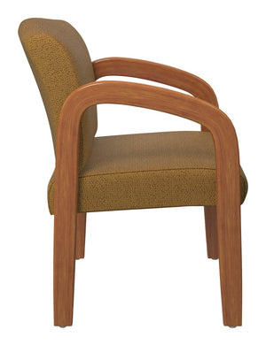 OSP Home Furnishings Medium Oak Wood Visitor Chair with Lumbar Support and Taupe Fabric for Office Use Brass WD380-K012