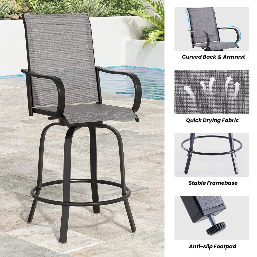 English Elm Patio Swivel Barstools Set of 2 Textilene Mesh Powder Coated Frame All Weather Seating Dark Gray T3623P437326