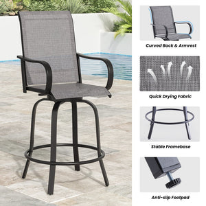 English Elm Patio Swivel Barstools Set of 2 Textilene Mesh Powder Coated Frame All Weather Seating Dark Gray T3623P437326