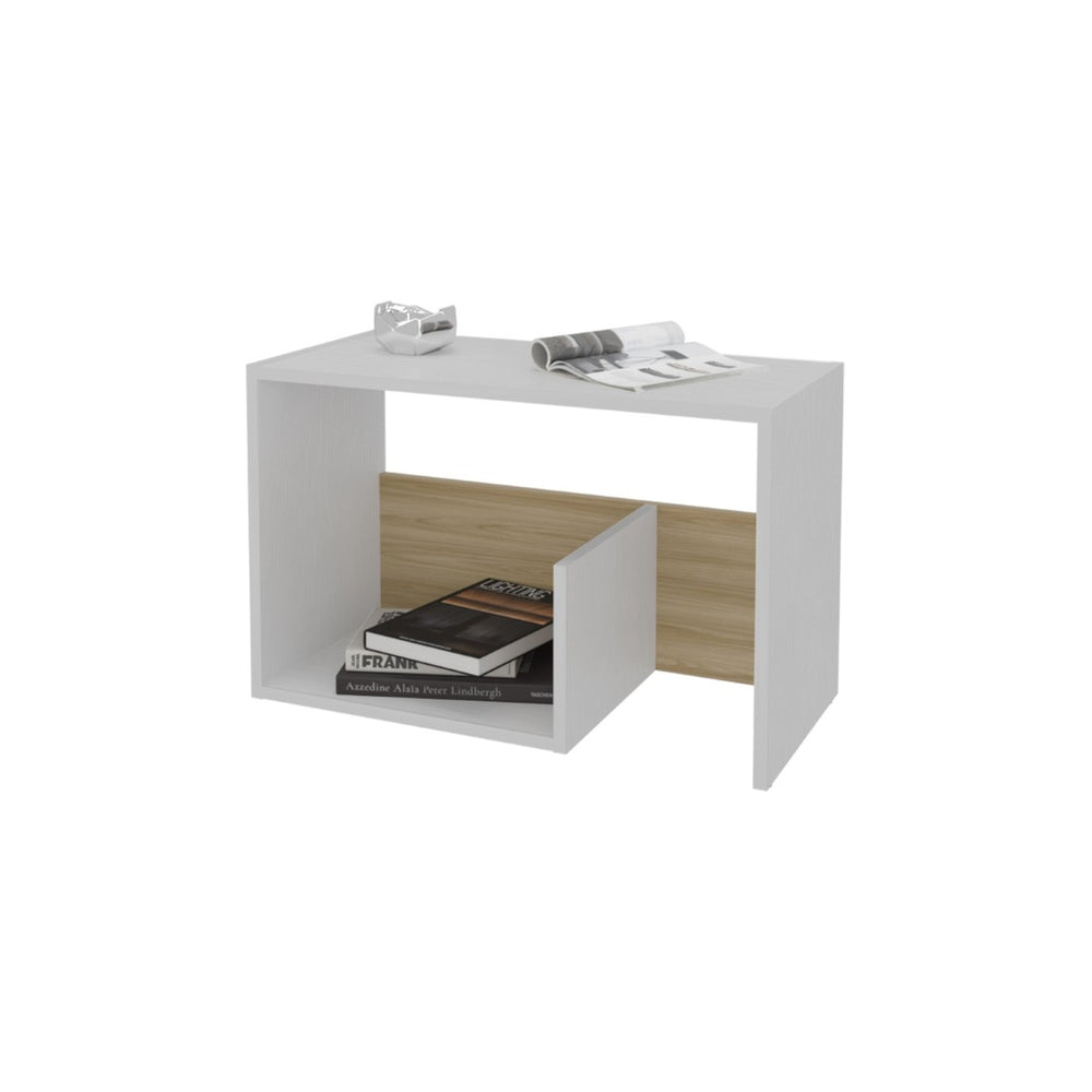 English Elm Vega Modern Side Table With Open Shelving, Stylish White And Light Oak Finish For Small Spaces B128P287507-GIGA