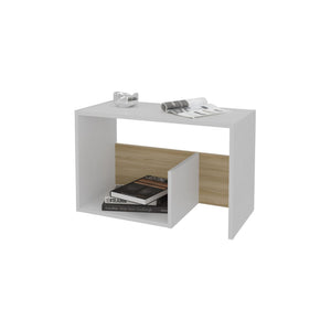 English Elm Vega Modern Side Table With Open Shelving, Stylish White And Light Oak Finish For Small Spaces B128P287507-GIGA