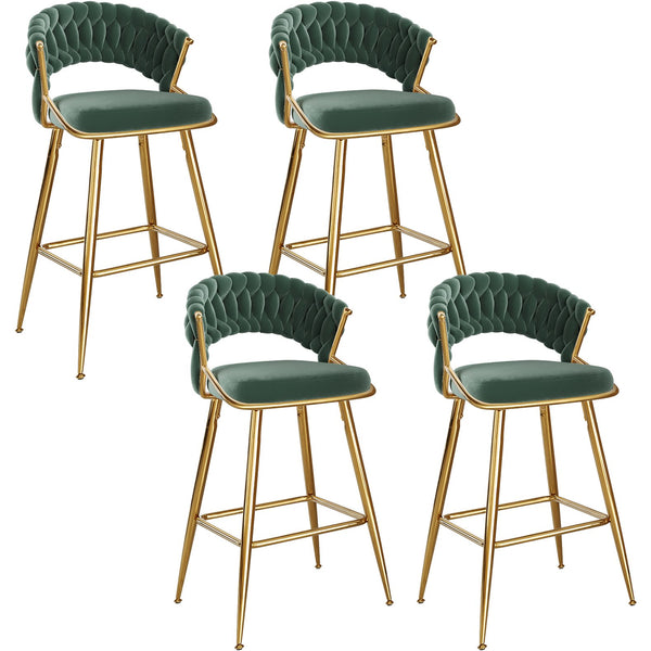English Elm Counter Height Stools Set of 2 Mid-century Metal Legs Ergonomic Kitchen Island Seating Green T3623P430872