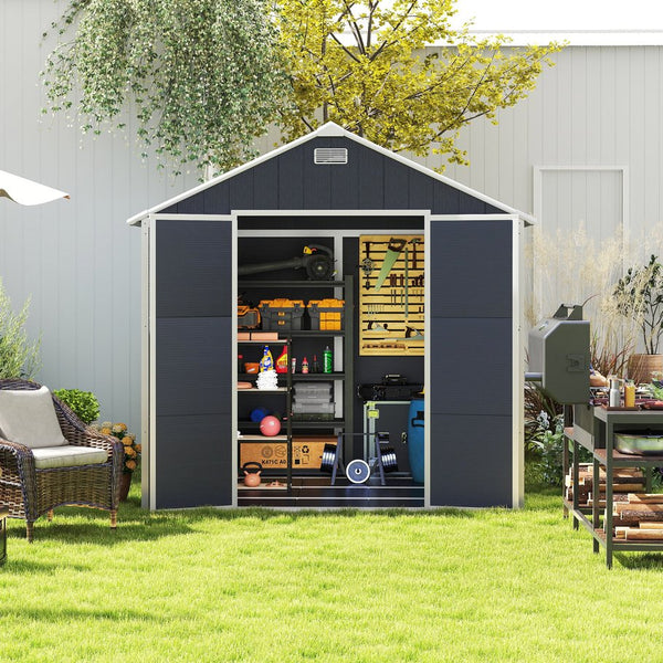 English Elm Campcraft 8x8 Ft Resin Storage Shed Thick Pp Panels Lockable Door Uv Resistant Outdoor W1598S00024