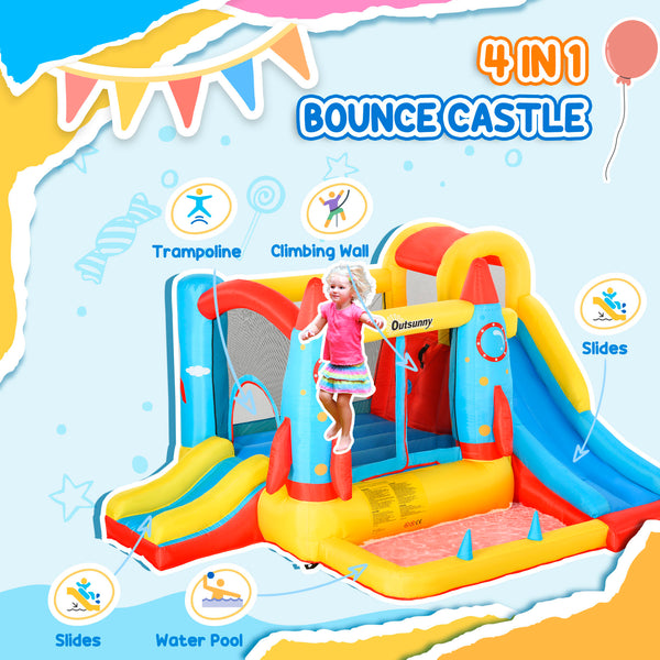 English Elm Outsunny 4in1 Backyard Inflatable Bounce Castle with Dual Slides and Splash Pool W2225P200472