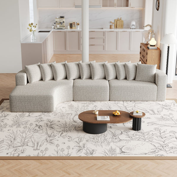 English Elm 131.1-inch Chenille Cloud Curved Sectional with Chaise and Ten Plush Pillows W3505S00010