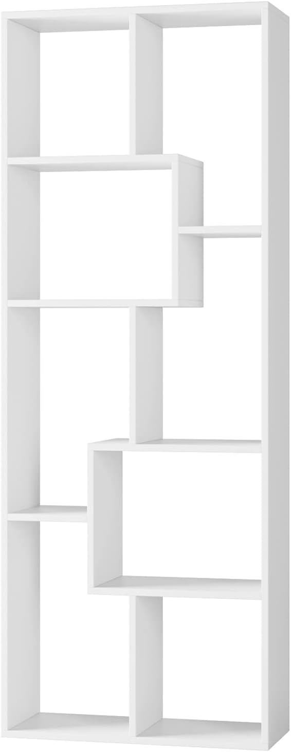 English Elm Asymmetrical Five Tier Geometric Bookcase Matte Sculptural Open Display Shelf White B372P431341