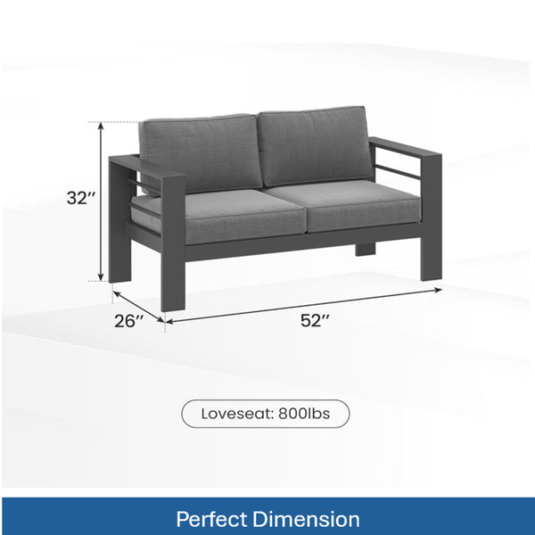 English Elm 52" Outdoor Iron Loveseat with Olefin Cushions for Patio Deck or Poolside Use Gray+Gray B082P455108