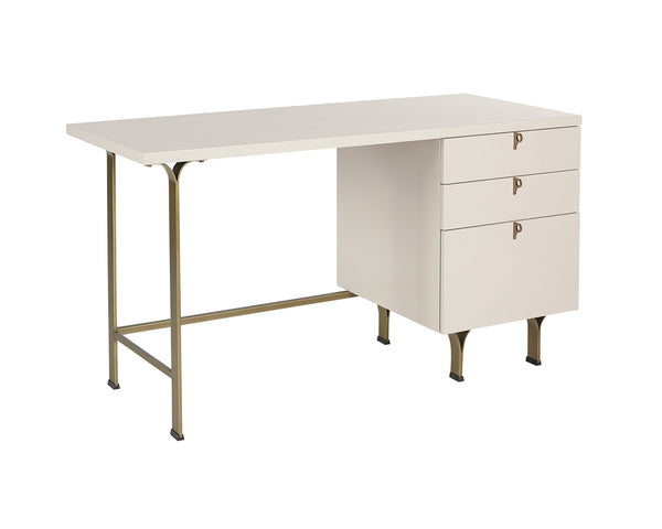 Sunpan Celine Desk - Stylish Cream Finish with Antique Brass Accents, Perfect for Elegant Workspaces