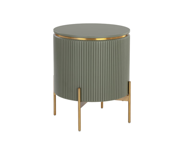 Sunpan Paloma End Table - Luxurious Sculptural Design with Antique Gold Accents for Elegant Interiors Sage Green