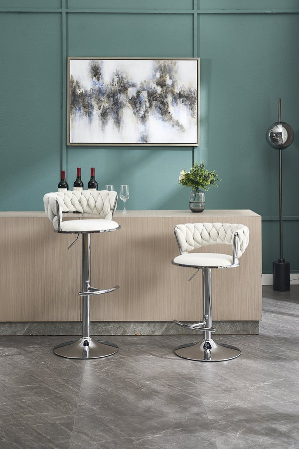 English Elm Set of 2 Velvet Bar Stools with Chrome Base Swivel Height Adjustment Plush Cushion Modern Comfort Cream W1249P247722