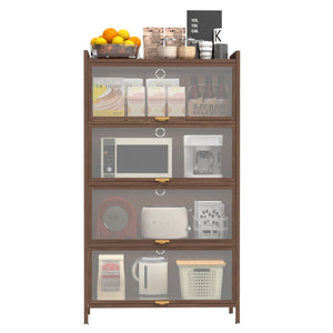 English Elm 57'' Tall Metal 4 Flip Doors Cabinet Walnut - Durable Steel, Space-Saving 4-Tier Storage for Home & Office W3387P363520