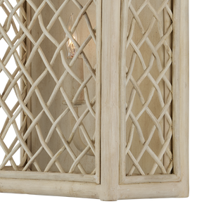 Wanstead Ivory Wall Sconce - Handcrafted Rattan Lantern with Antique Pearl Finish for Coastal Decor