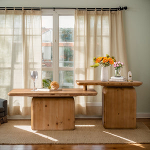 English Elm Vintage Retro Square Coffee Table Set with Wood Grain MDF Veneer & Fir Frame, Sturdy 110lb Capacity, Stylish Living Room Accent (Set of 2) Natural W757P235684