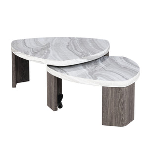 English Elm Contemporary Triangle 3-Piece Table Set: Nesting Coffee Table & 2 End Tables In Marble Finish B2741S00649