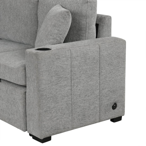English Elm 101.2" Modular Chenille Sectional Sofa with Tufted Cushions and Deep Seating for Living Room Gray N719S001935E