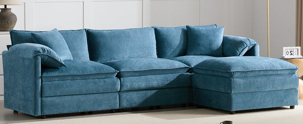 English Elm [video]103" Chenille L-shaped Sectional with Movable Ottoman Deep Seat Cloud Sofa Blue N723S0687C