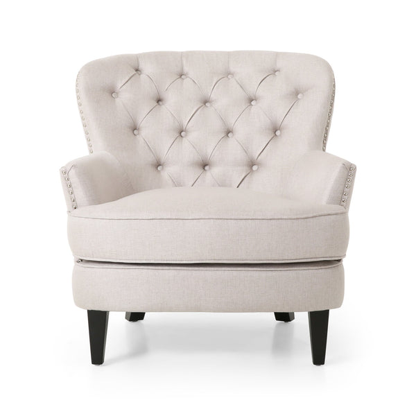 English Elm Christopher Knight Home® - CLUB Plush Fabric Club Chair and Ottoman Set with Birch Legs, Cozy 100% Polyester Upholstery Comfort Wheat 33.75 L x 33.5 W x 29.5 H 67821.00WHEAT