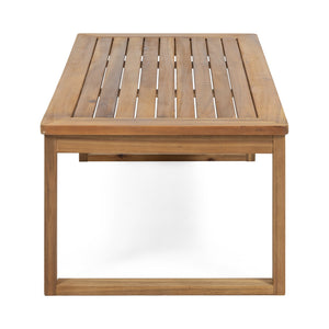 English Elm Christopher Knight Home® - SAMWELL Acacia Wood Outdoor Loveseat and Coffee Table Set with Water-Resistant Cushions, Sleek Slat Design Teak 52.75 L x 33 W x 17.75 H 70137.00BGE
