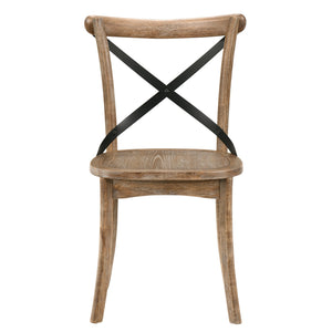 English Elm Rustic Oak Cross-Back Side Chairs (Set of 2) — Streamlined X-Frame, Tapered Rubberwood Legs, Durable Veneer Finish B062P209268