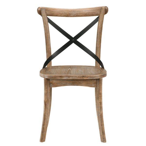 English Elm Rustic Oak Cross-Back Side Chairs (Set of 2) — Streamlined X-Frame, Tapered Rubberwood Legs, Durable Veneer Finish B062P209268